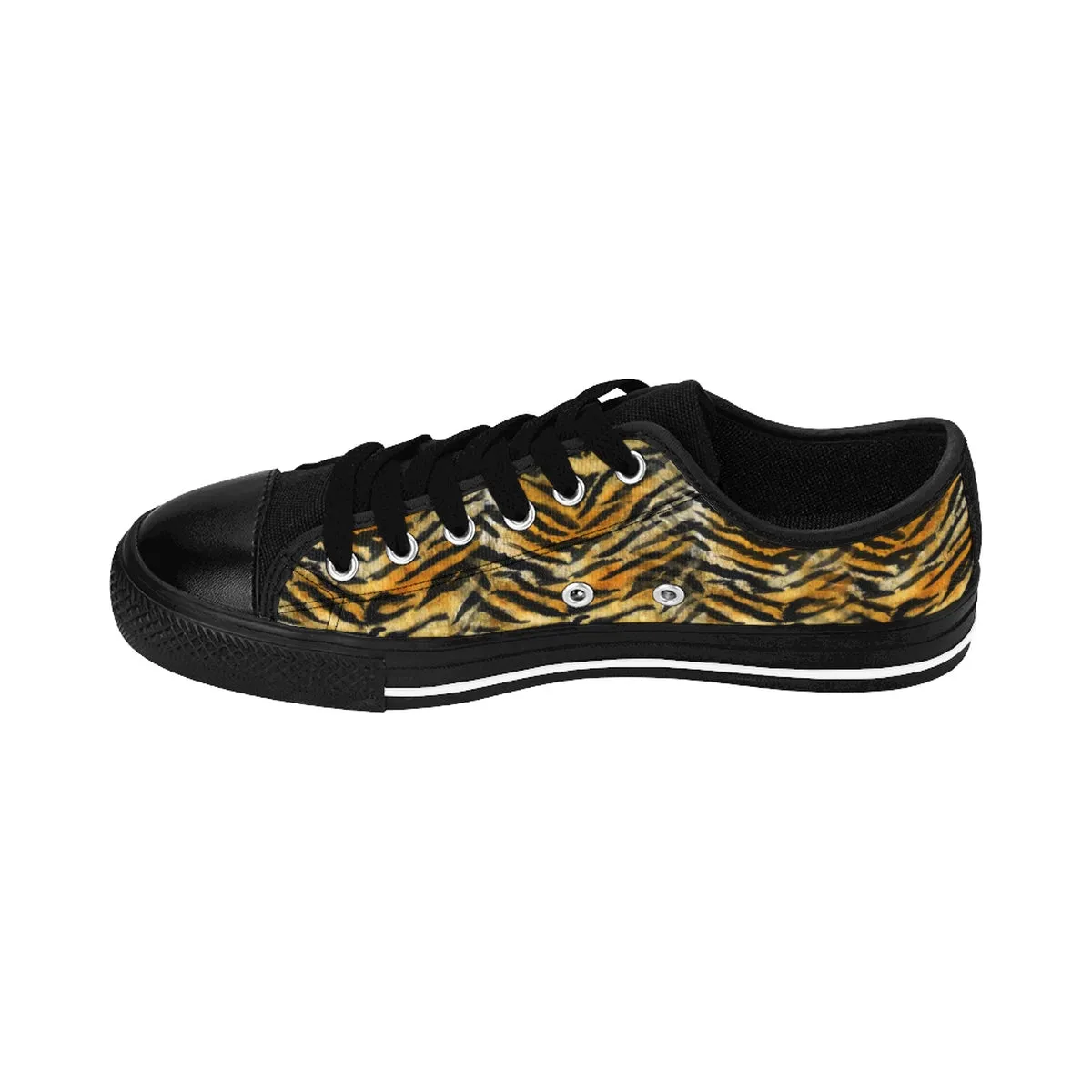 Orange Tiger Stripe Men's Low Tops, Animal Print Men's Low Top Sneakers Running Shoes (US Size: 7-14)