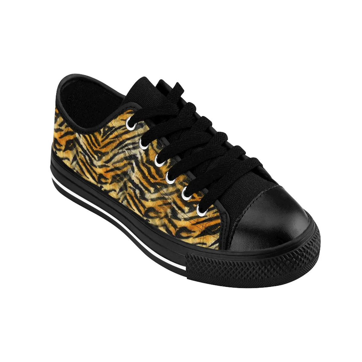 Orange Tiger Stripe Men's Low Tops, Animal Print Men's Low Top Sneakers Running Shoes (US Size: 7-14)