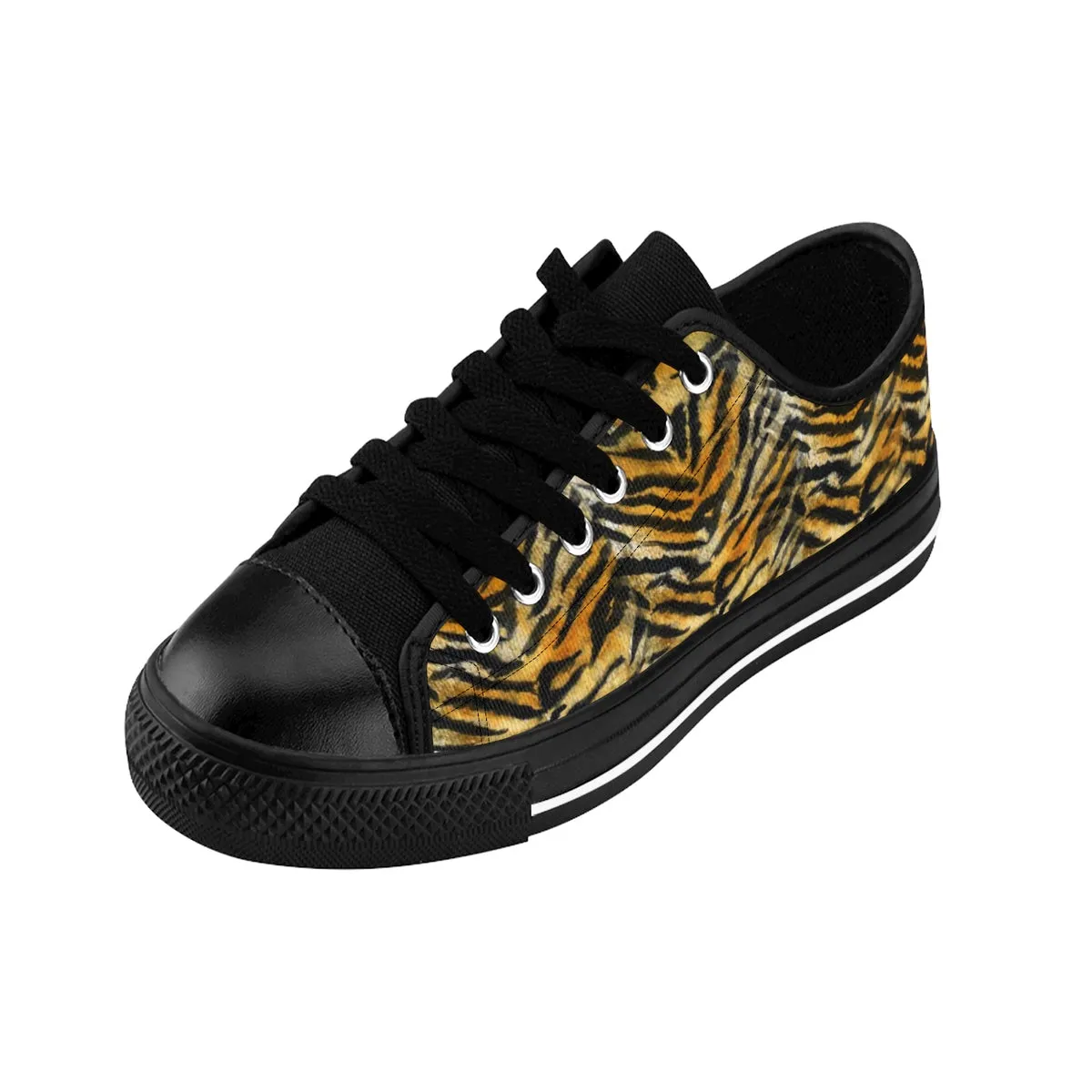 Orange Tiger Stripe Men's Low Tops, Animal Print Men's Low Top Sneakers Running Shoes (US Size: 7-14)