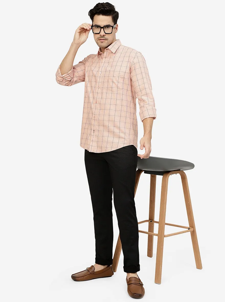 Peach Checked Smart Fit Semi Casual Shirt | Greenfibre