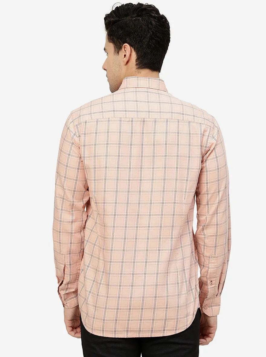 Peach Checked Smart Fit Semi Casual Shirt | Greenfibre