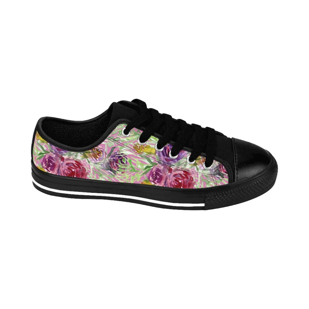 Pink Floral Rose Women's Sneakers, Floral Rose Print Best Tennis Casual Shoes For Women (US Size: 6-12)