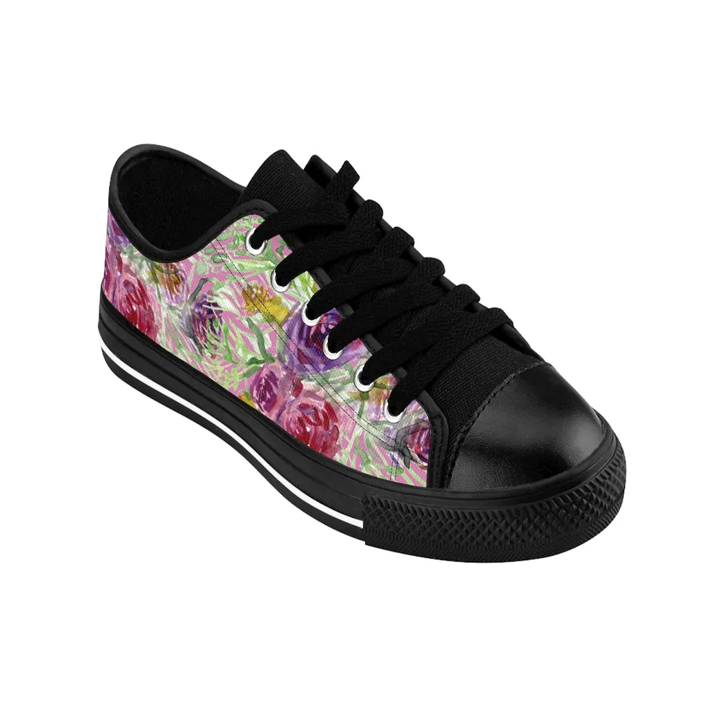 Pink Floral Rose Women's Sneakers, Floral Rose Print Best Tennis Casual Shoes For Women (US Size: 6-12)