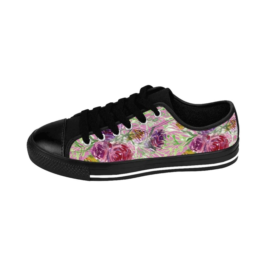 Pink Floral Rose Women's Sneakers, Floral Rose Print Best Tennis Casual Shoes For Women (US Size: 6-12)