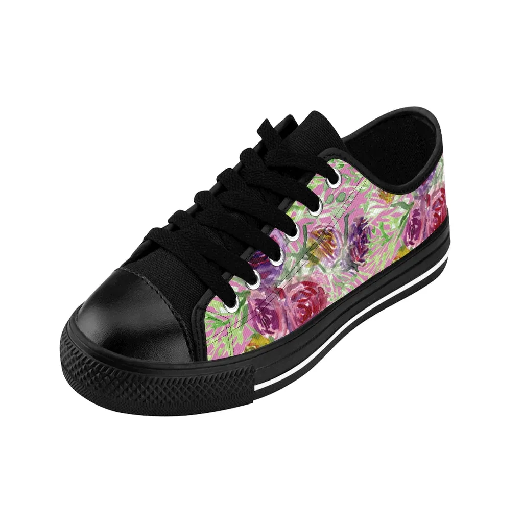 Pink Floral Rose Women's Sneakers, Floral Rose Print Best Tennis Casual Shoes For Women (US Size: 6-12)