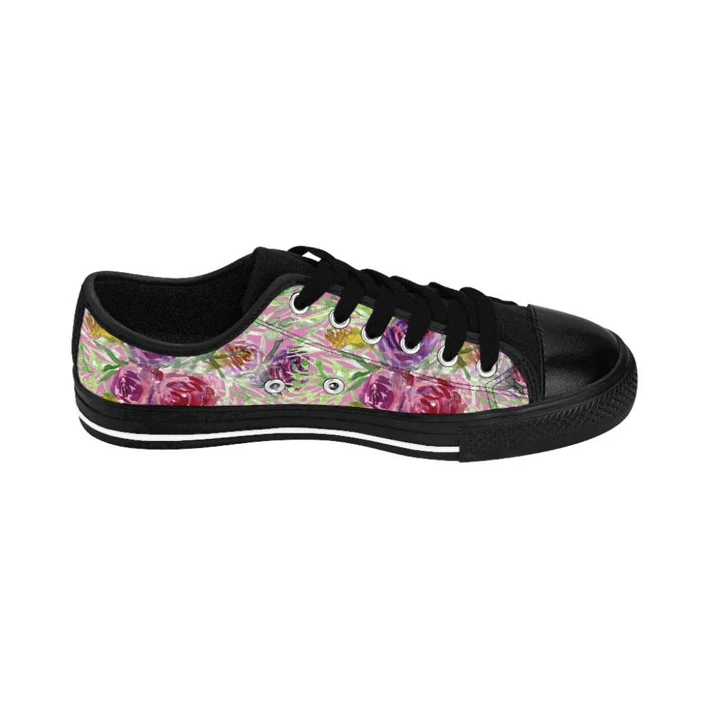 Pink Floral Rose Women's Sneakers, Floral Rose Print Best Tennis Casual Shoes For Women (US Size: 6-12)