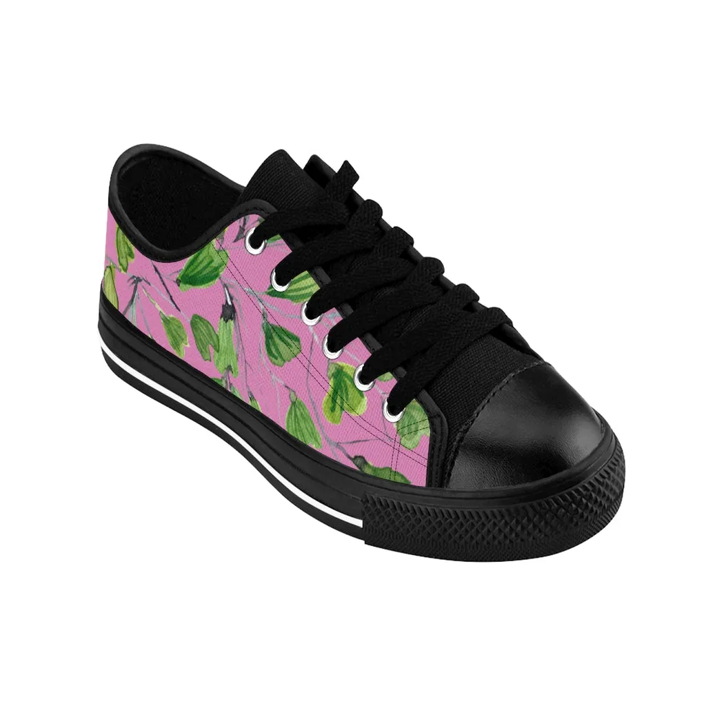 Pink Green Maidenhair Men's Sneakers, Best Tropical Leaf Print Men's Low Top Tennis Shoes