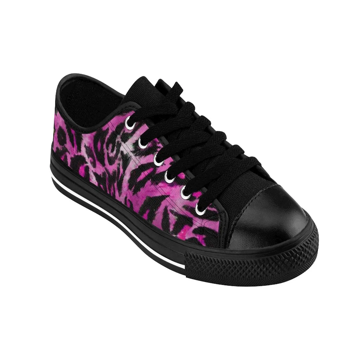 Pink Leopard Print Men's Sneakers, Animal Print Men's Low Top Canvas Fashion Shoes