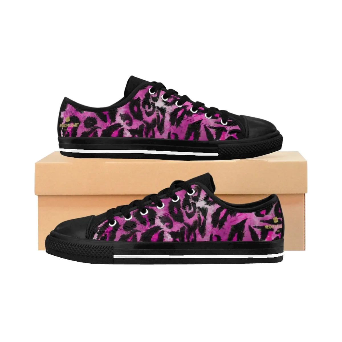 Pink Leopard Print Men's Sneakers, Animal Print Men's Low Top Canvas Fashion Shoes