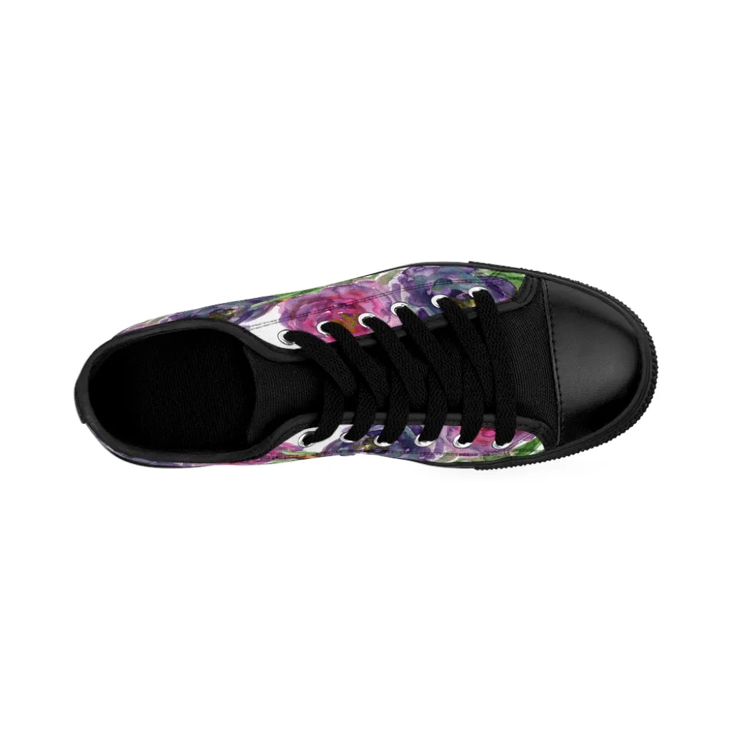 Pink Purple Floral Women's Sneakers, Floral Rose Print Best Tennis Casual Shoes For Women (US Size: 6-12)