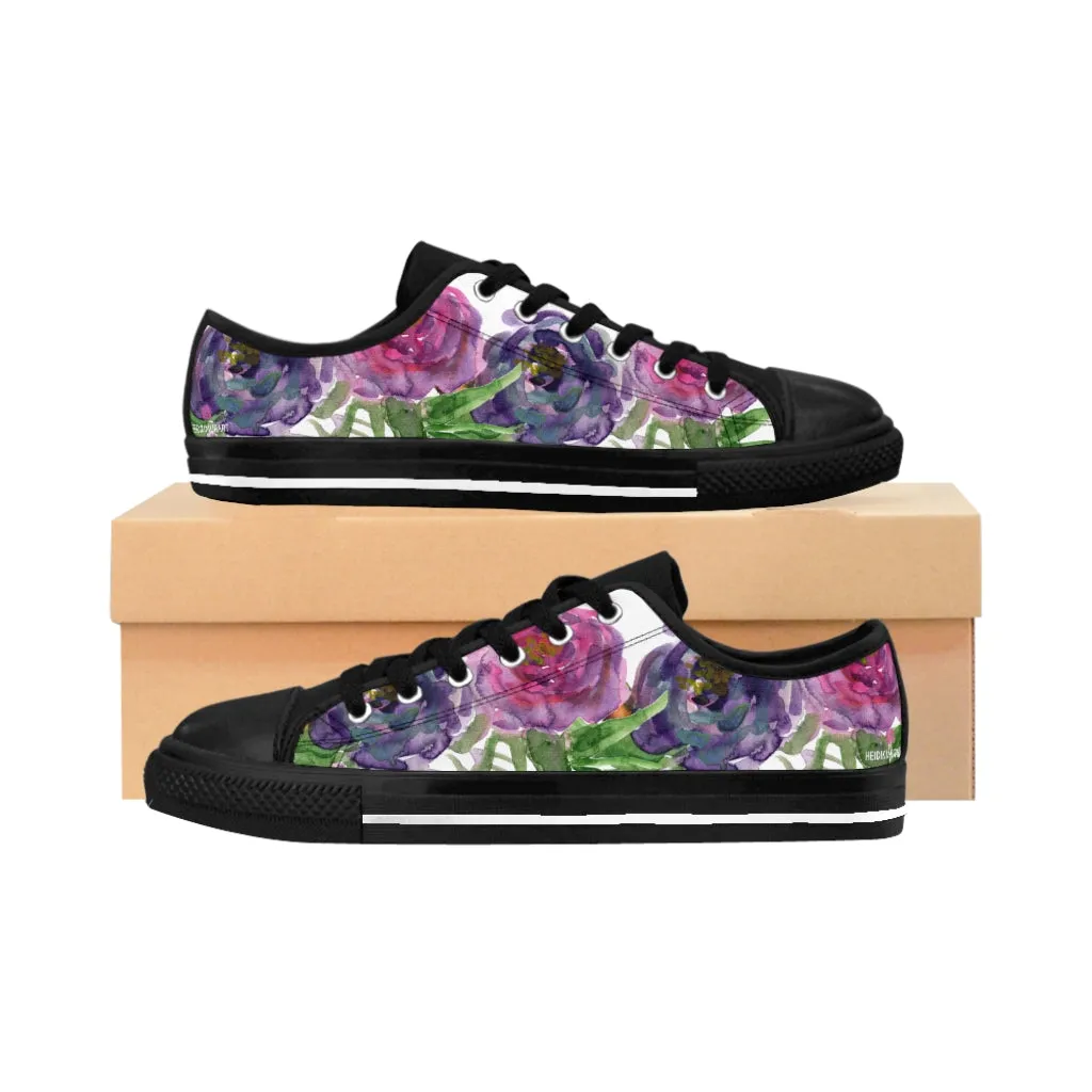 Pink Purple Floral Women's Sneakers, Floral Rose Print Best Tennis Casual Shoes For Women (US Size: 6-12)