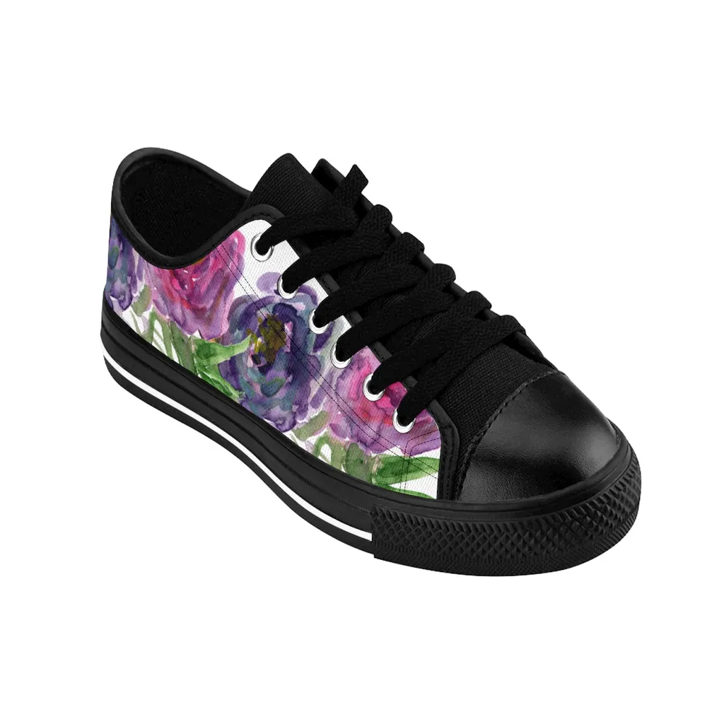 Pink Purple Floral Women's Sneakers, Floral Rose Print Best Tennis Casual Shoes For Women (US Size: 6-12)