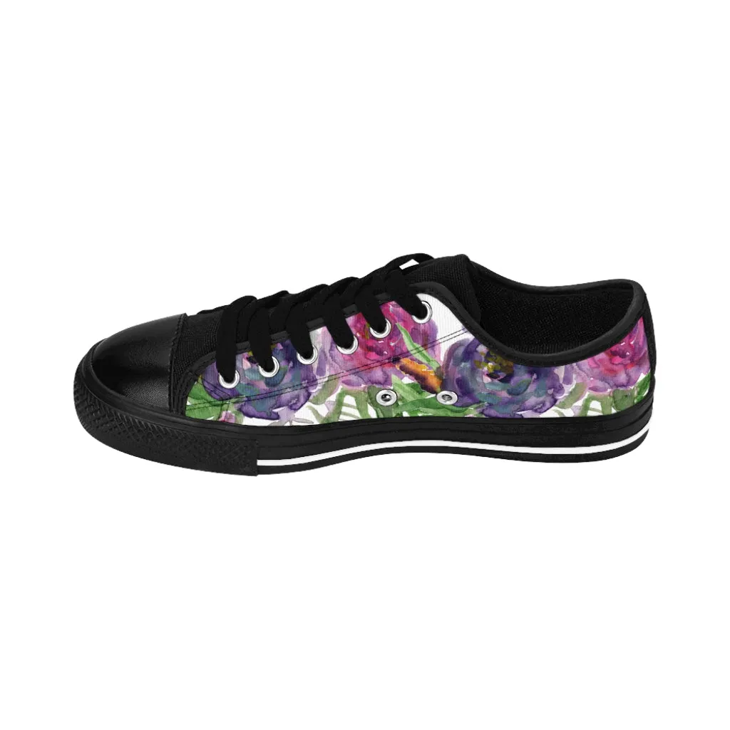 Pink Purple Floral Women's Sneakers, Floral Rose Print Best Tennis Casual Shoes For Women (US Size: 6-12)