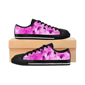 Pink Rose Floral Women's Low Tops, Floral Print Low Top Women's Sneakers (US Size 6-12)