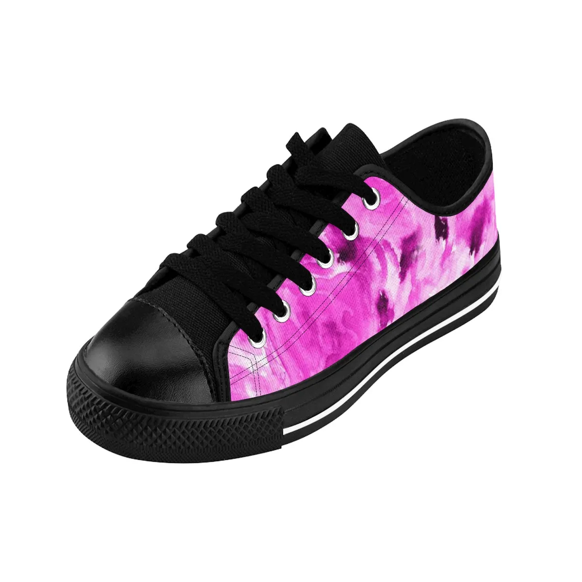 Pink Rose Floral Women's Low Tops, Floral Print Low Top Women's Sneakers (US Size 6-12)