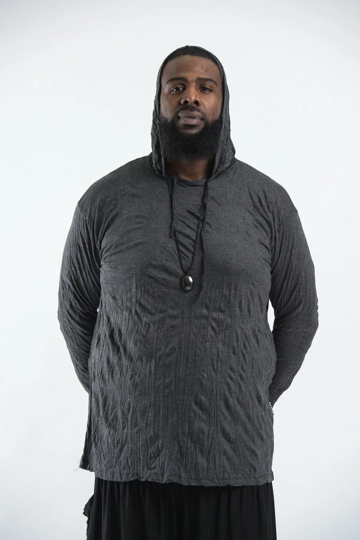 Plus Size Unisex Solid Color Hoodie in Black