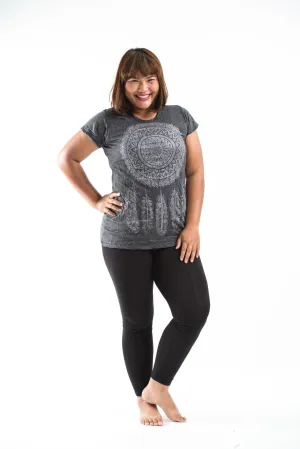 Plus Size Womens Dreamcatcher T-Shirt in Silver on Black