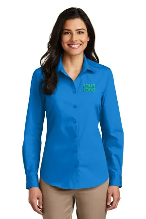 Port Authority Ladies Carefree Poplin Customized Shirts, Coastal Blue