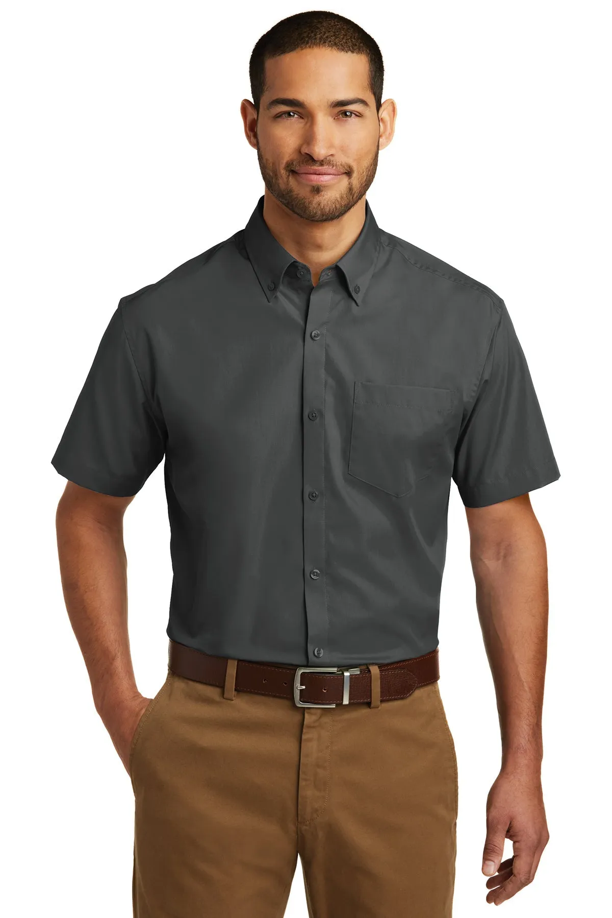 Port Authority Short Sleeve Carefree Custom Poplin Shirts, Graphite