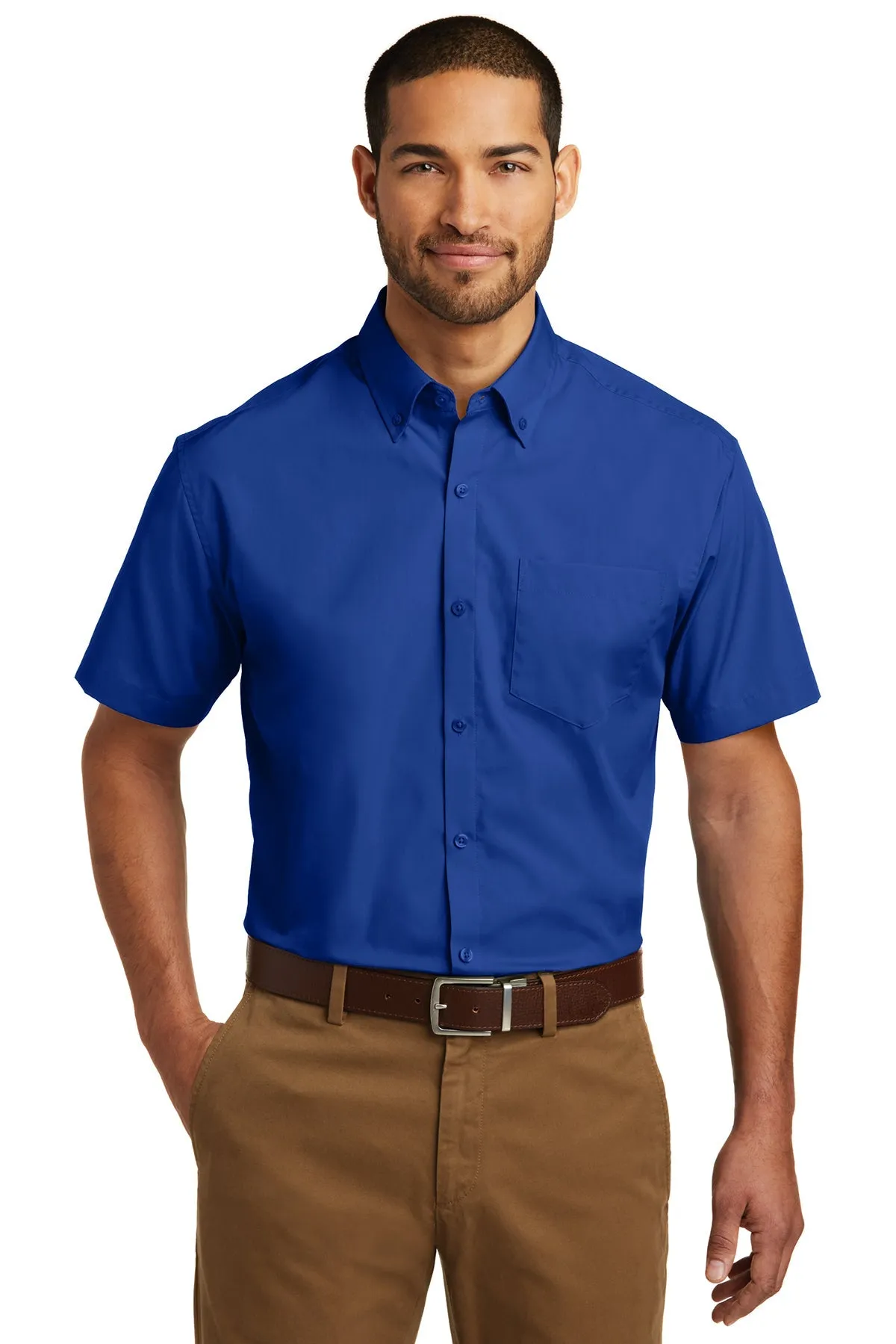 Port Authority Short Sleeve Carefree Custom Poplin Shirts, True Royal