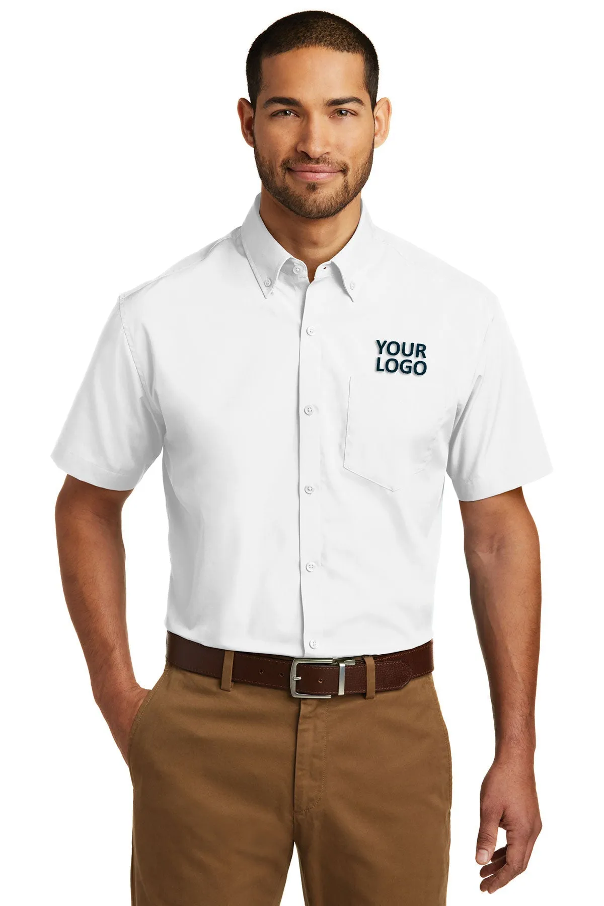 Port Authority Short Sleeve Carefree Custom Poplin Shirts, White