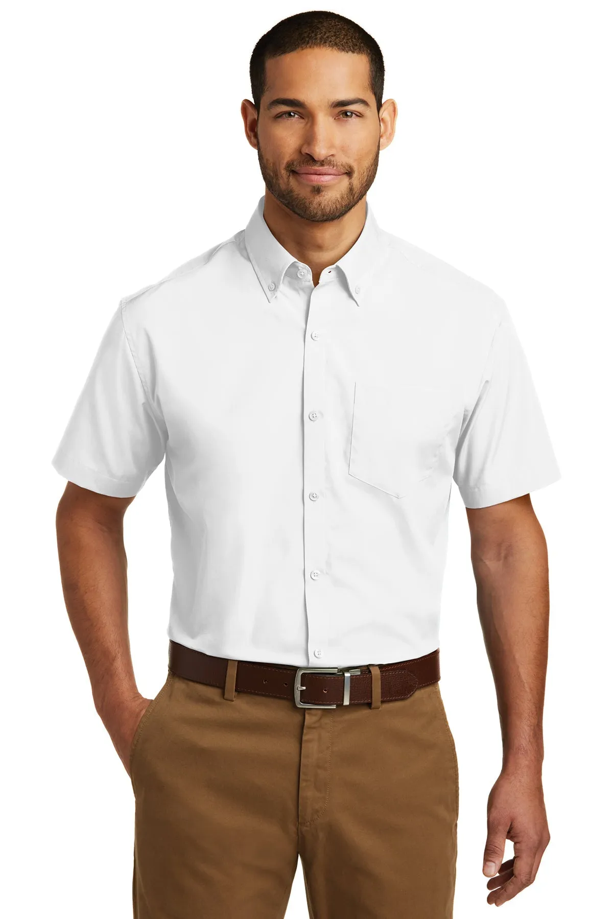 Port Authority Short Sleeve Carefree Custom Poplin Shirts, White