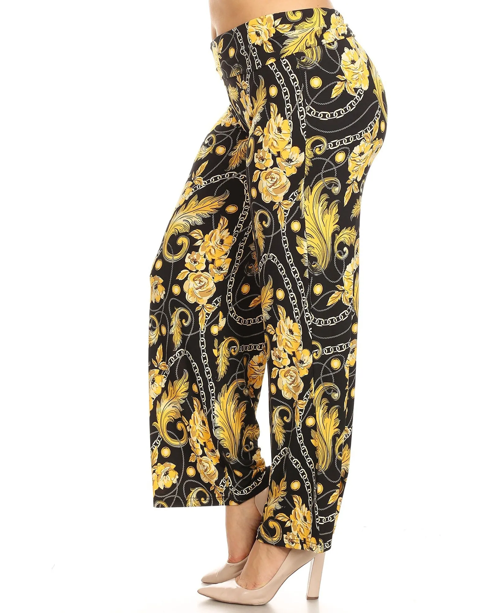 Printed  Palazzo Pants | Black/Gold