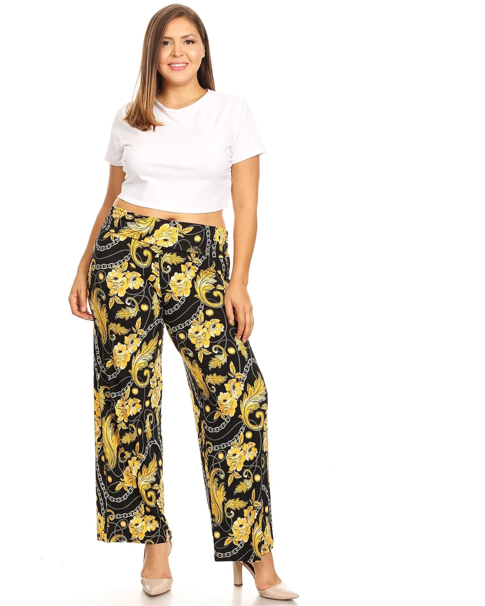 Printed  Palazzo Pants | Black/Gold