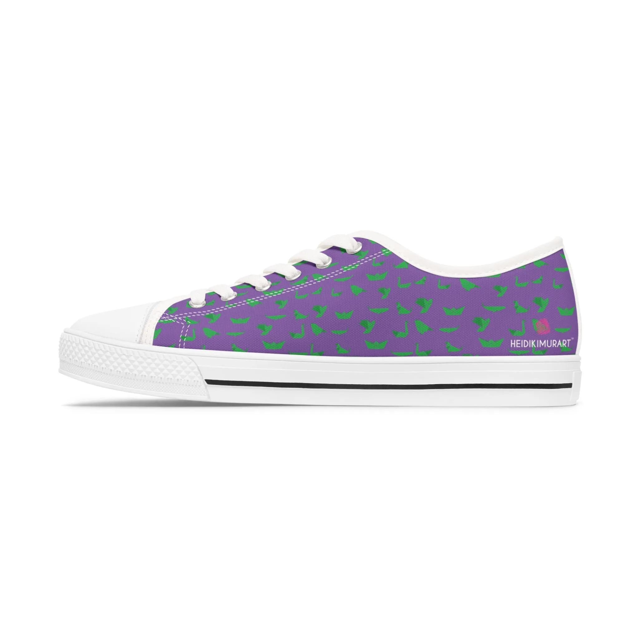 Purple Green Cranes Ladies' Sneakers, Best Women's Low Top Canvas Sneakers (US Size: 5.5-12)