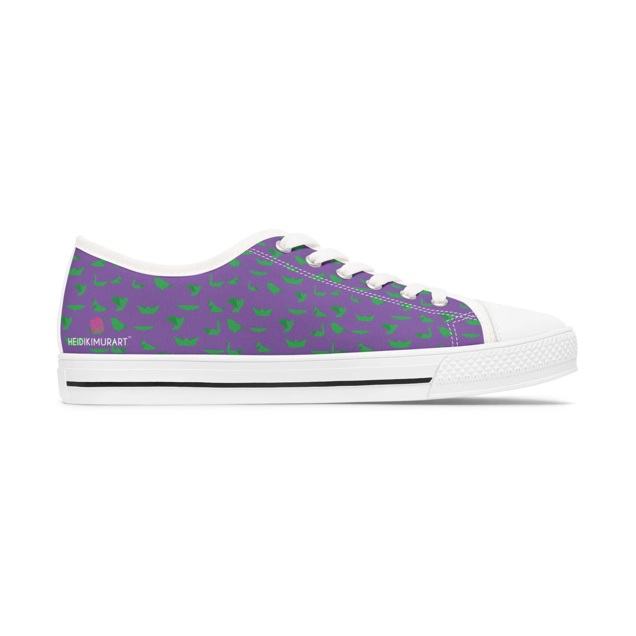 Purple Green Cranes Ladies' Sneakers, Best Women's Low Top Canvas Sneakers (US Size: 5.5-12)