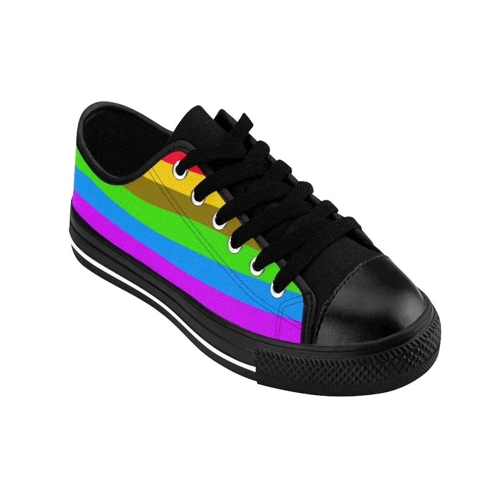 Rainbow Stripes Best Women's Sneakers, Gay Pride Horizontal Striped Ladies' Tennis Shoes Low Tops