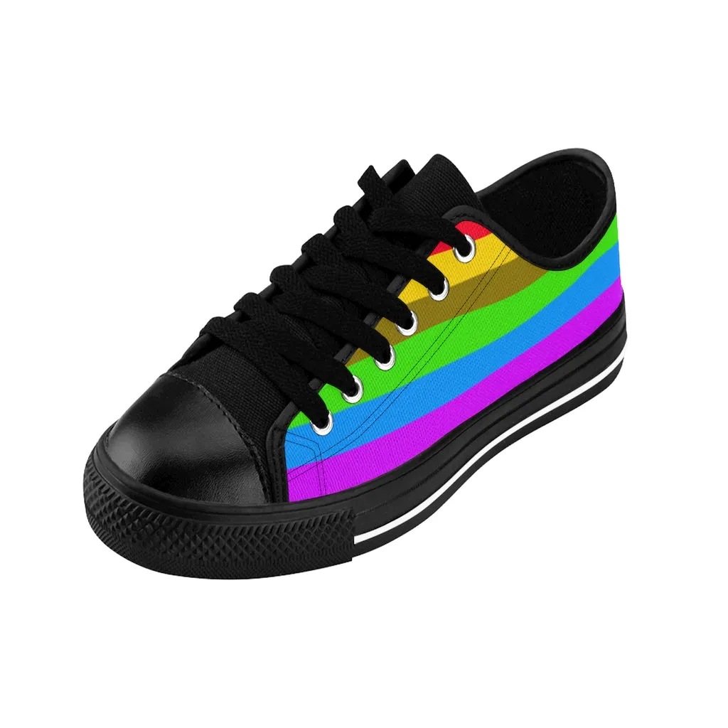 Rainbow Stripes Best Women's Sneakers, Gay Pride Horizontal Striped Ladies' Tennis Shoes Low Tops