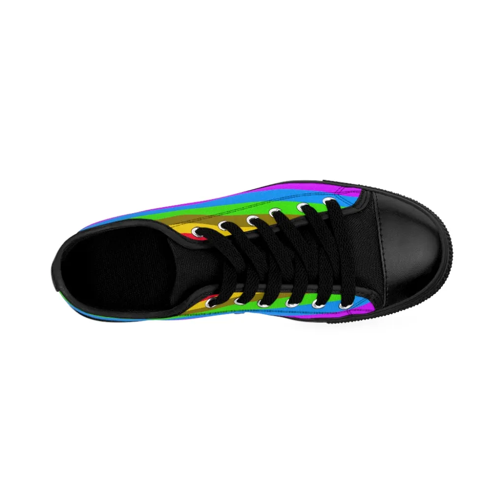 Rainbow Stripes Best Women's Sneakers, Gay Pride Horizontal Striped Ladies' Tennis Shoes Low Tops