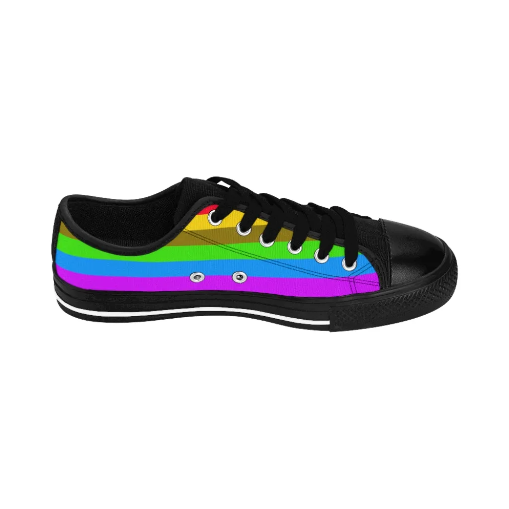 Rainbow Stripes Best Women's Sneakers, Gay Pride Horizontal Striped Ladies' Tennis Shoes Low Tops