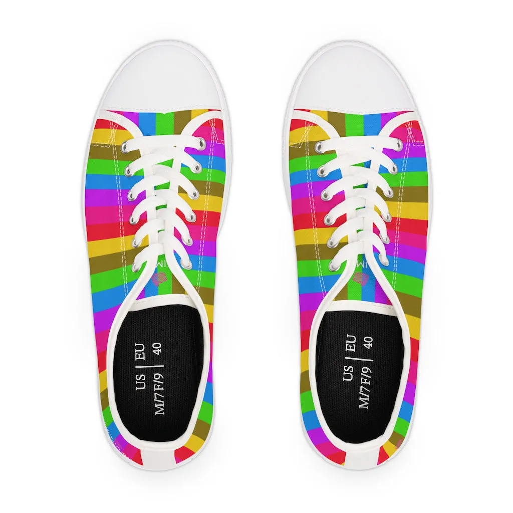 Rainbow Stripes Women's Low Tops, Gay Pride Striped Low Top Sneakers For Women (US Size: 5.5-12)