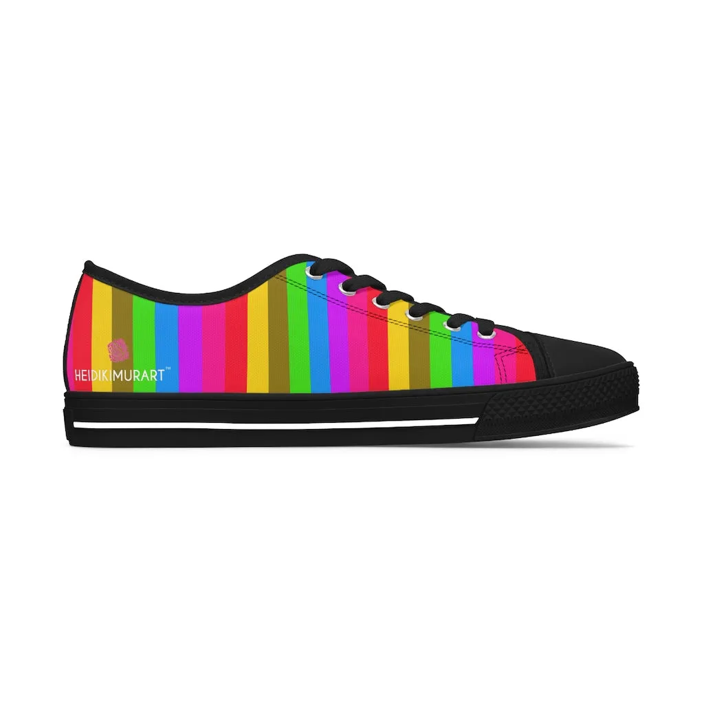 Rainbow Stripes Women's Low Tops, Gay Pride Striped Low Top Sneakers For Women (US Size: 5.5-12)