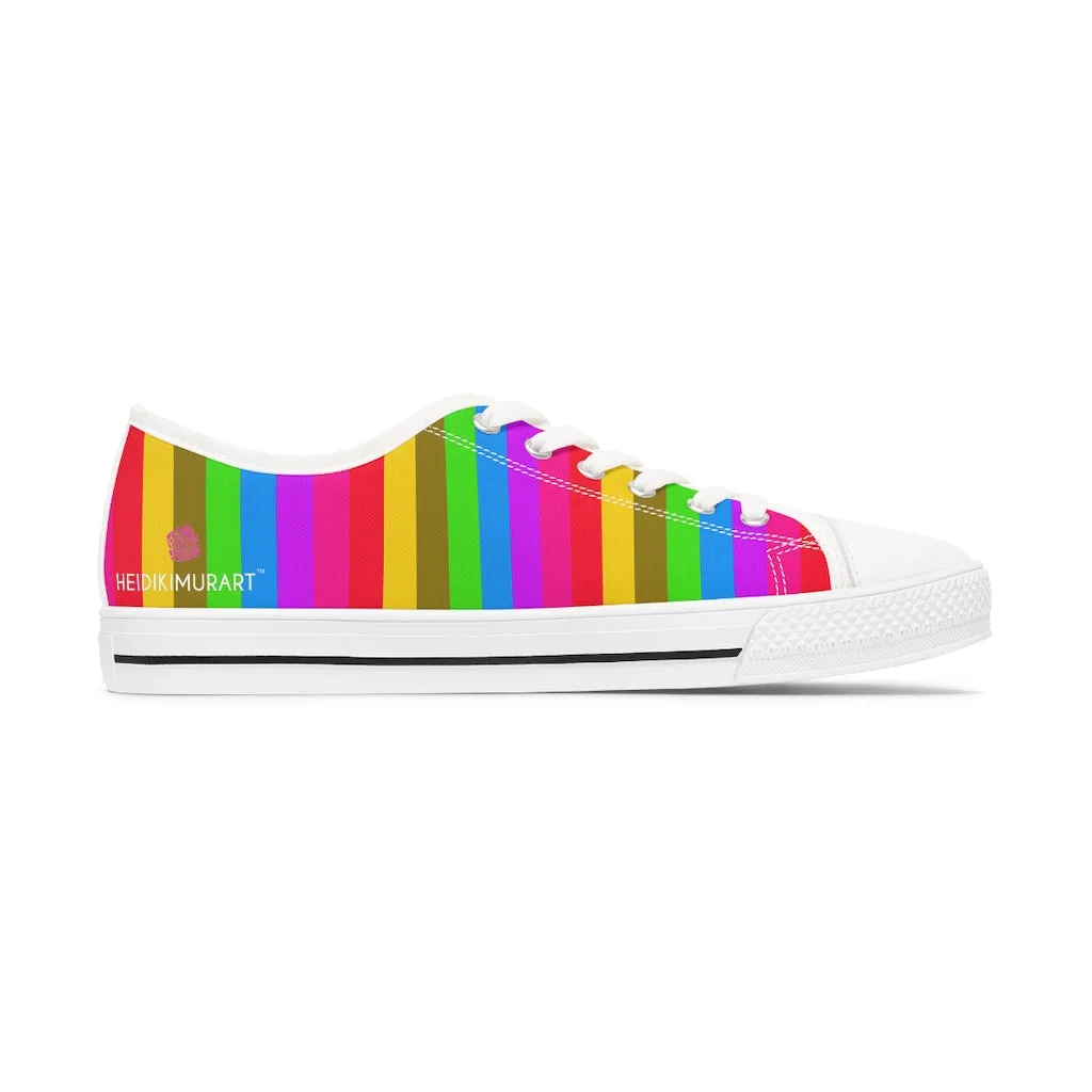 Rainbow Stripes Women's Low Tops, Gay Pride Striped Low Top Sneakers For Women (US Size: 5.5-12)