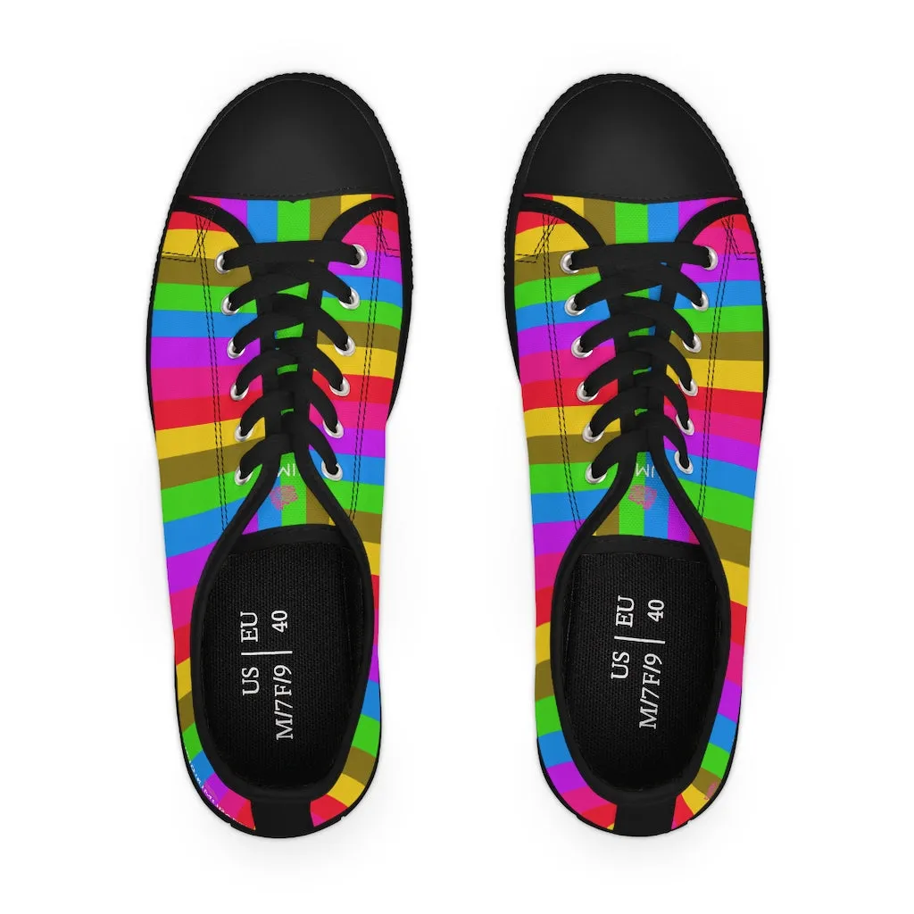 Rainbow Stripes Women's Low Tops, Gay Pride Striped Low Top Sneakers For Women (US Size: 5.5-12)