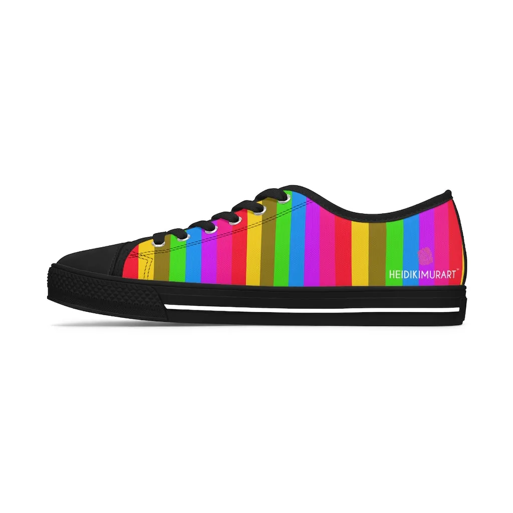 Rainbow Stripes Women's Low Tops, Gay Pride Striped Low Top Sneakers For Women (US Size: 5.5-12)