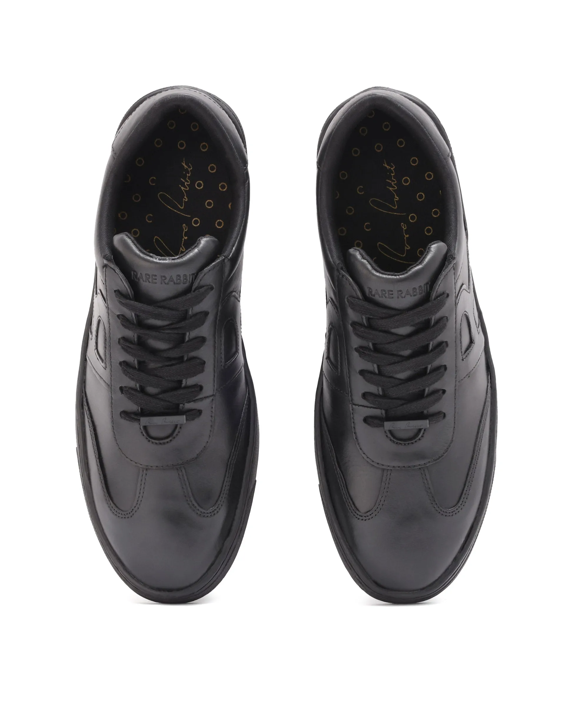 Rare Rabbit Mens Merc Black Round Toe Genuine Leather Lace Up Low Top Sneaker Shoes