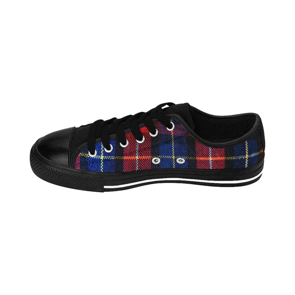 Red Blue Plaid Men's Sneakers, Red Classic Tartan Running Low Top Sneakers Best Winter Christmas Running Shoes For Men