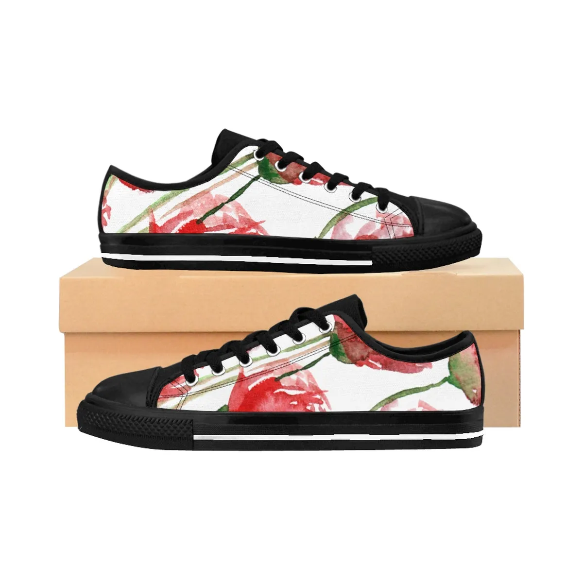 Red Poppy Flower Women's Low Tops, Best Floral Ladies Low Top Sneakers Running Shoes