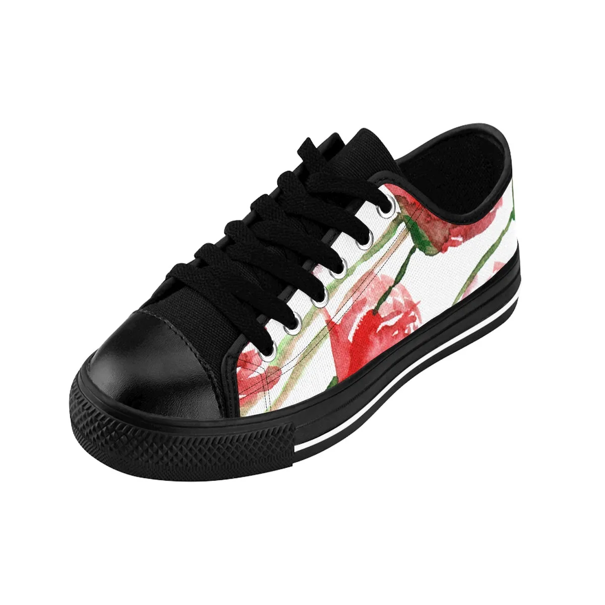 Red Poppy Flower Women's Low Tops, Best Floral Ladies Low Top Sneakers Running Shoes