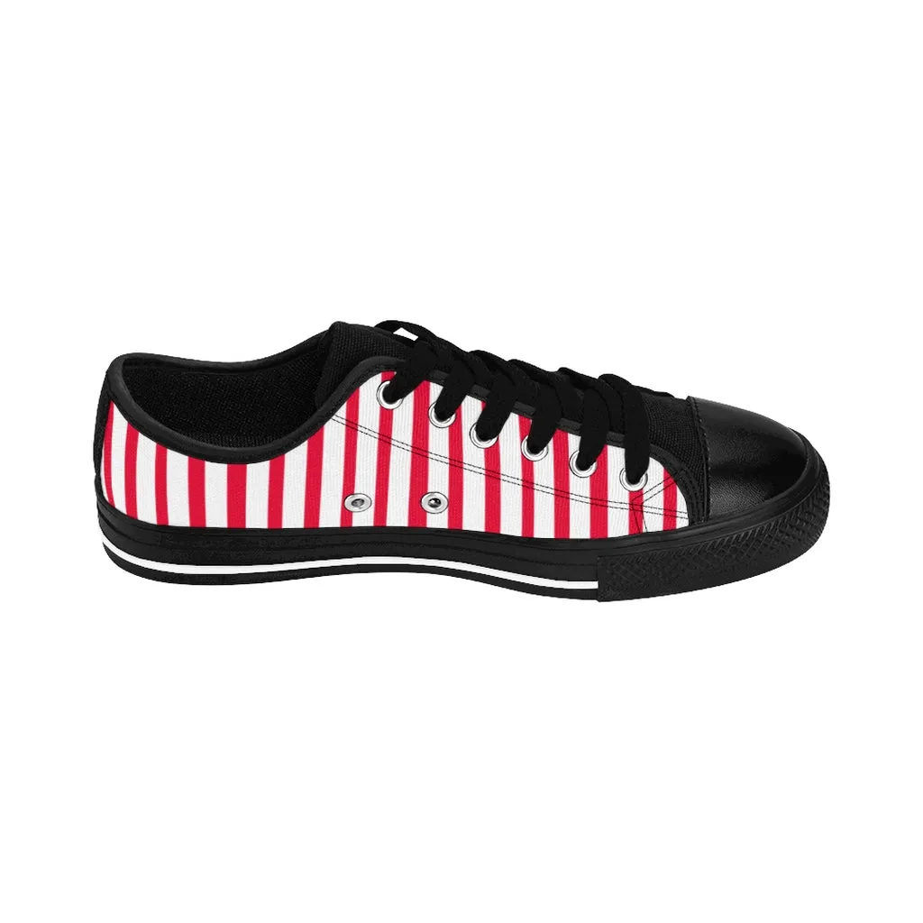 Red White Striped Women's Sneakers, Modern Stripes Tennis Shoes For Ladies (US Size: 6-12)