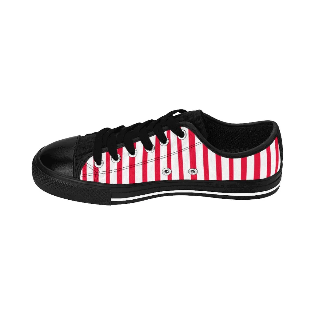 Red White Striped Women's Sneakers, Modern Stripes Tennis Shoes For Ladies (US Size: 6-12)