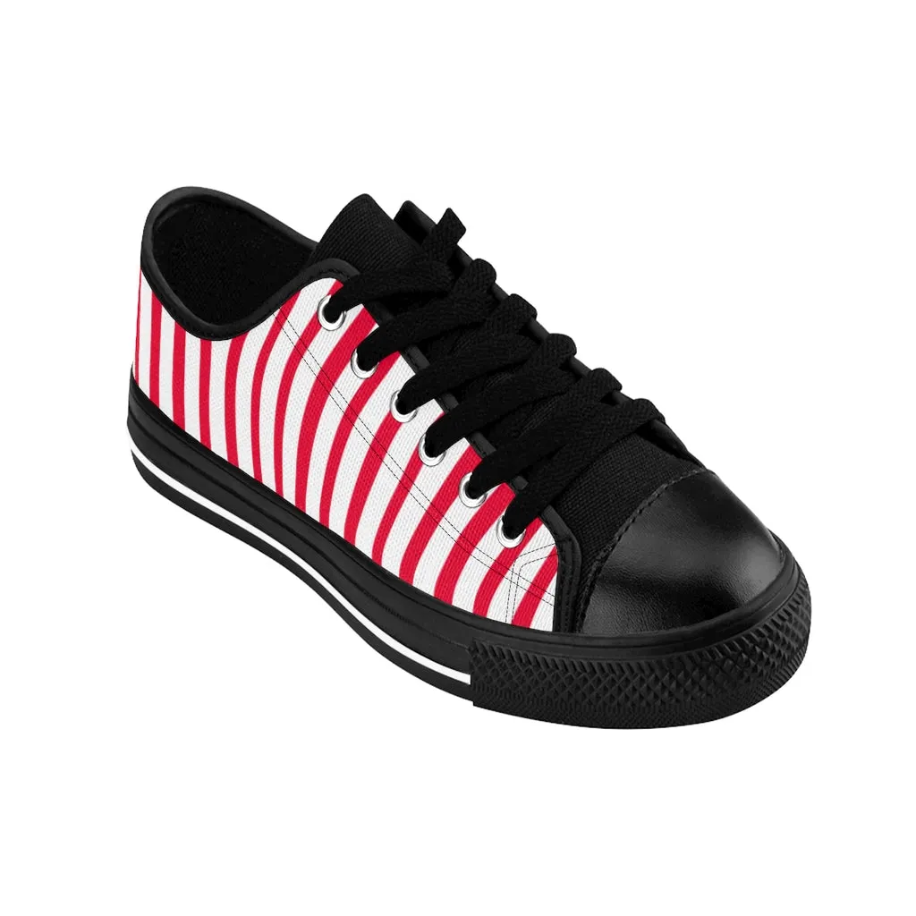 Red White Striped Women's Sneakers, Modern Stripes Tennis Shoes For Ladies (US Size: 6-12)