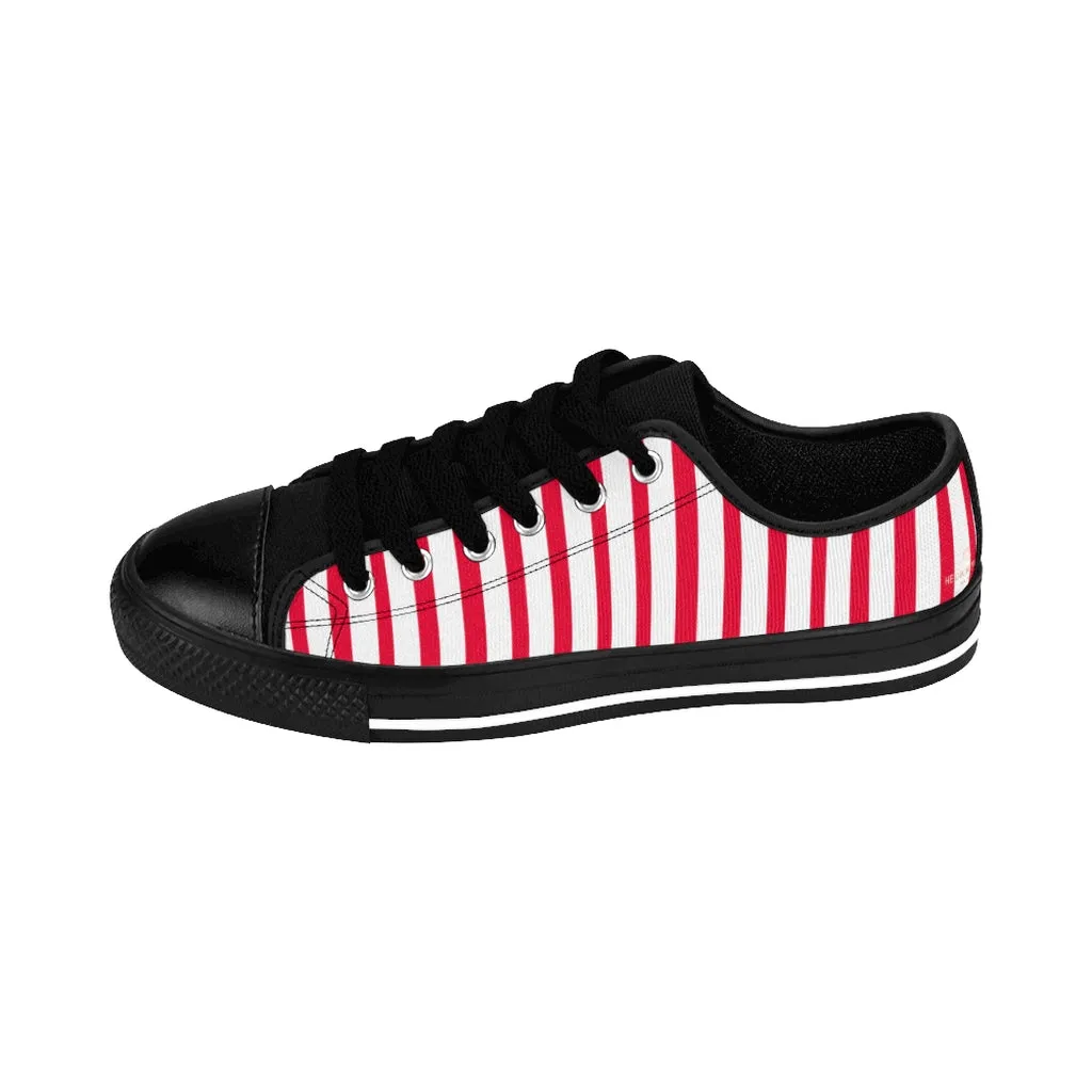 Red White Striped Women's Sneakers, Modern Stripes Tennis Shoes For Ladies (US Size: 6-12)