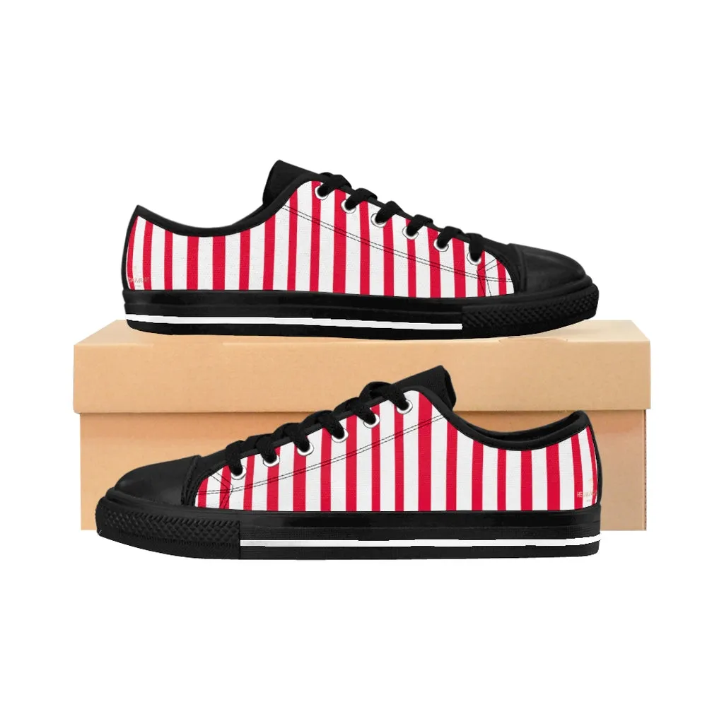 Red White Striped Women's Sneakers, Modern Stripes Tennis Shoes For Ladies (US Size: 6-12)