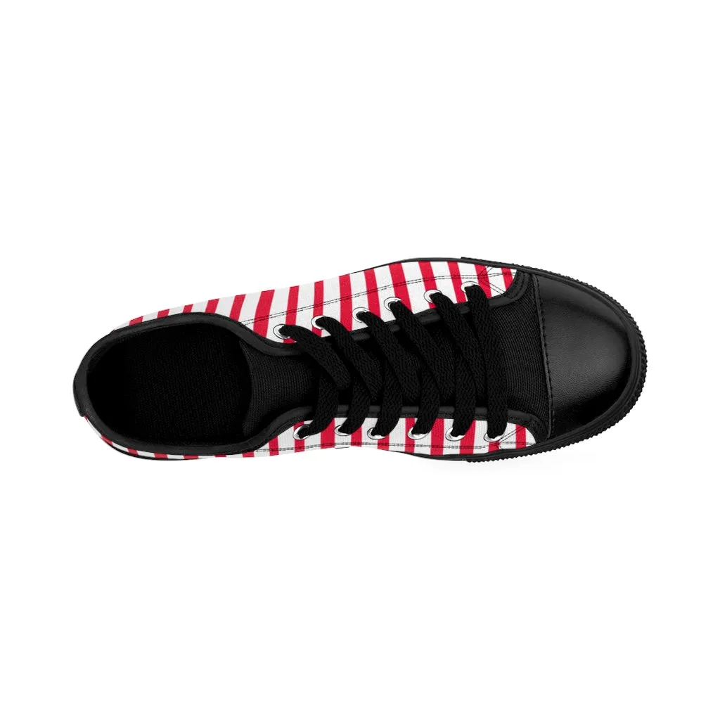 Red White Striped Women's Sneakers, Modern Stripes Tennis Shoes For Ladies (US Size: 6-12)