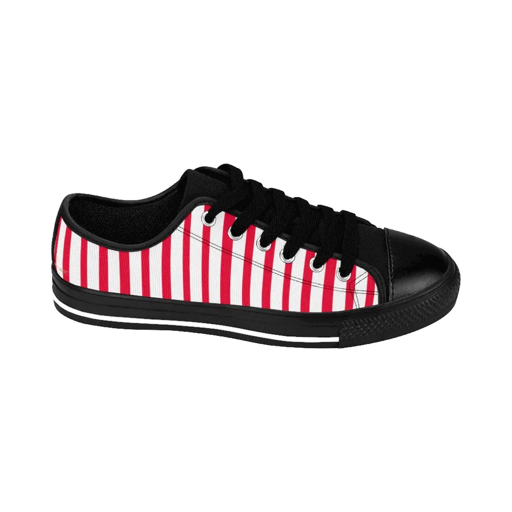 Red White Striped Women's Sneakers, Modern Stripes Tennis Shoes For Ladies (US Size: 6-12)